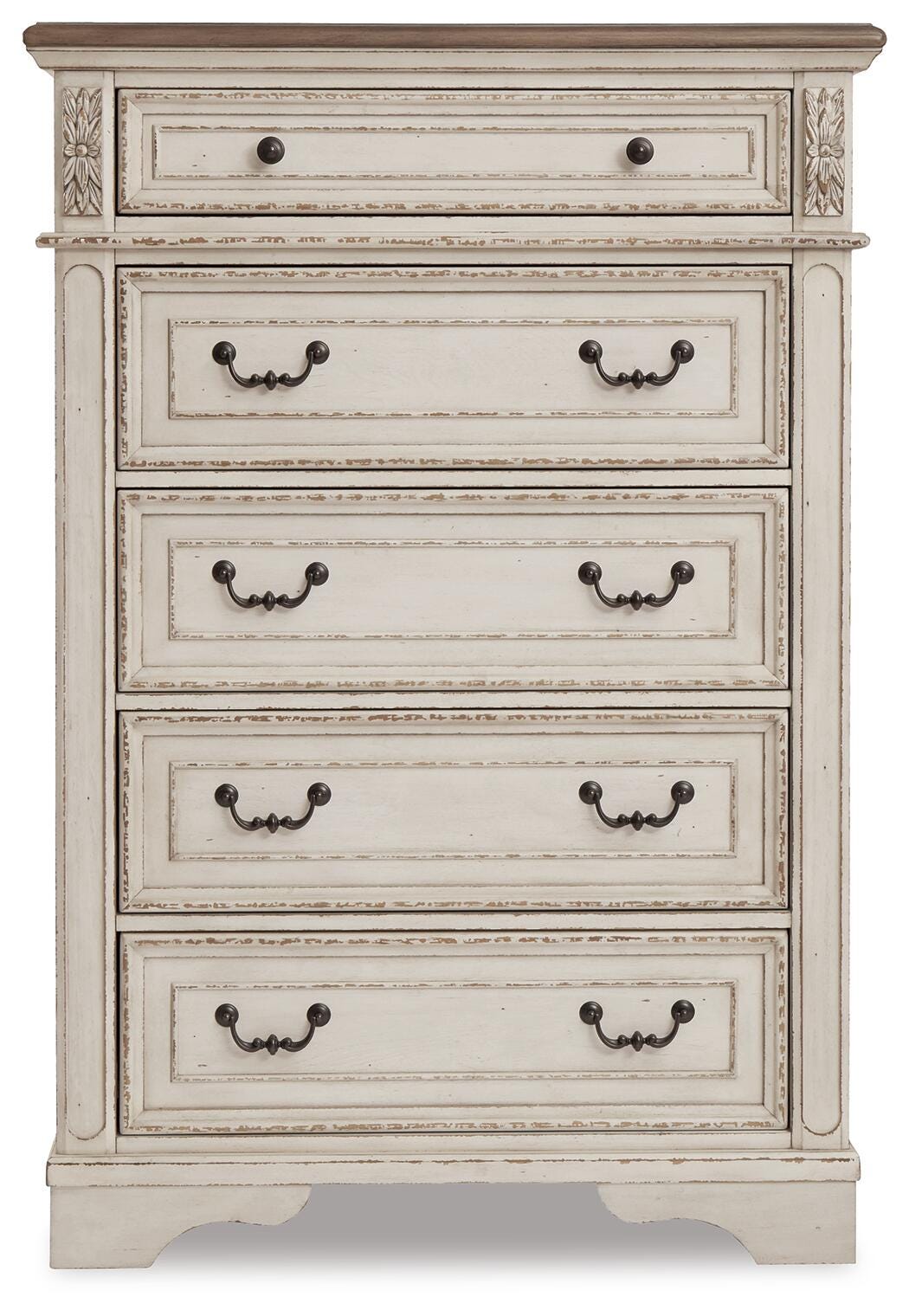 Realyn Queen Upholstered Panel Bed, Dresser, Mirror and Chest