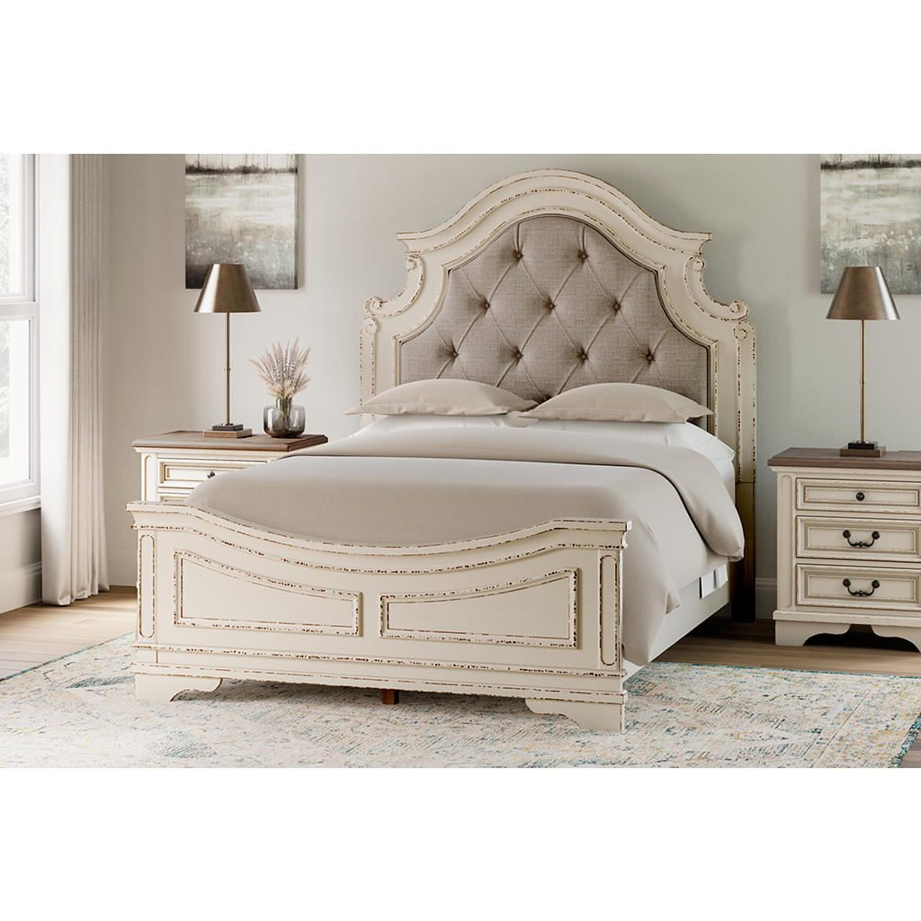 Realyn Queen Upholstered Panel Bed, Dresser, Mirror, Chest and Nightstand Signature Design by Ashley® Uncategorized