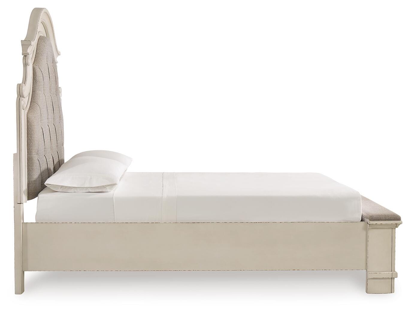 Realyn Queen Upholstered Storage Bed, Dresser and Nightstand