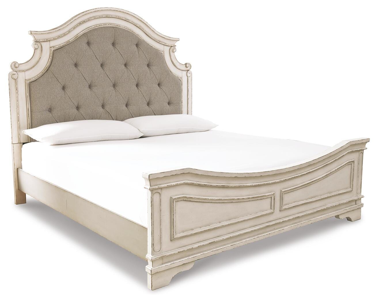 Realyn King Upholstered Panel Bed, Chest and 2 Nightstands