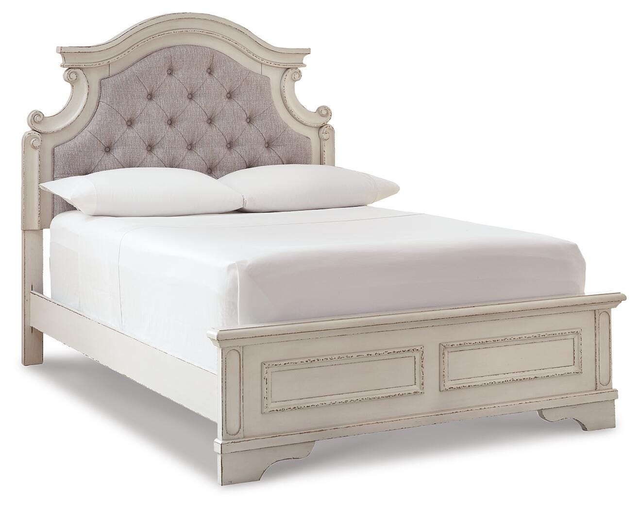 Realyn Full Upholstered Panel Bed, Chest and Nightstand