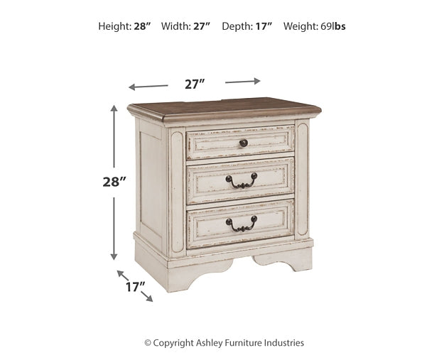 Realyn Queen Upholstered Panel Bed, Dresser, Mirror, Chest and 2 Nightstands