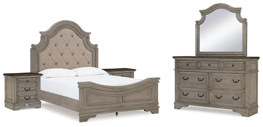 Lodenbay Queen Upholstered Panel Bed, Dresser, Mirror and 2 Nightstands