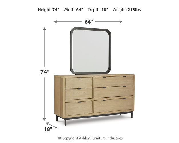 Freslowe Queen Upholstered Bed, Dresser and Mirror