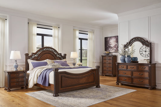 Lavinton King Poster Bed, Dresser, Mirror, Chest and 2 Nightstands