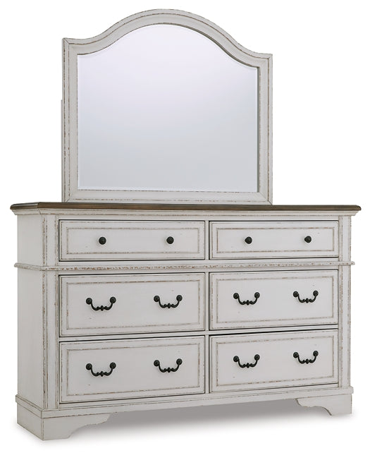 Brollyn King Upholstered Panel Bed, Dresser, Mirror and Nightstand