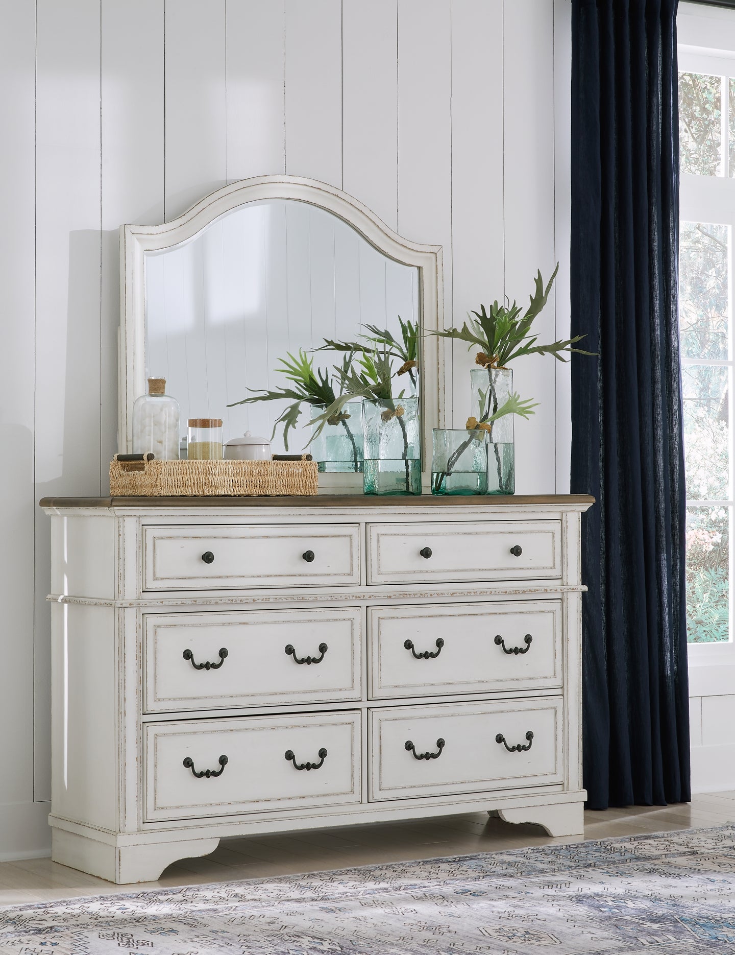 Brollyn King Upholstered Panel Bed, Dresser, Mirror and Nightstand