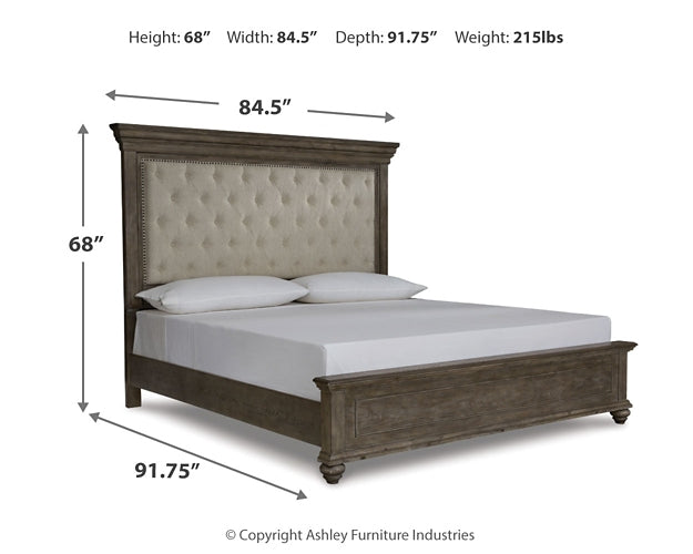 Johnelle California King Upholstered Bed, Dresser and Mirror