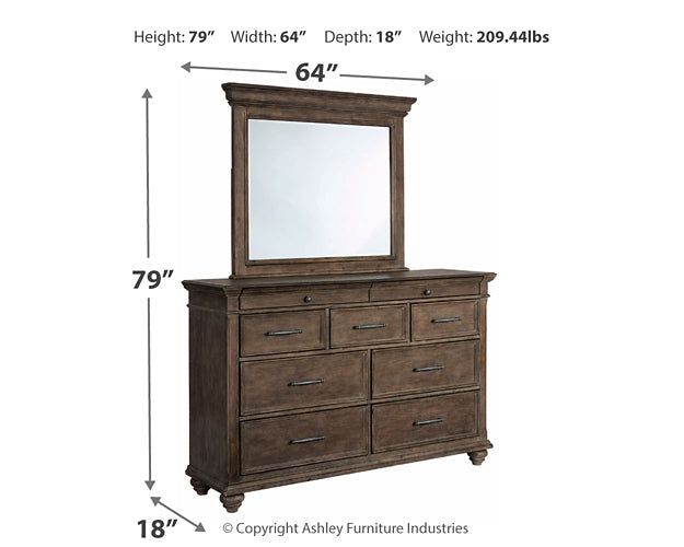 Johnelle King Panel Bed with Storage, Dresser and Mirror