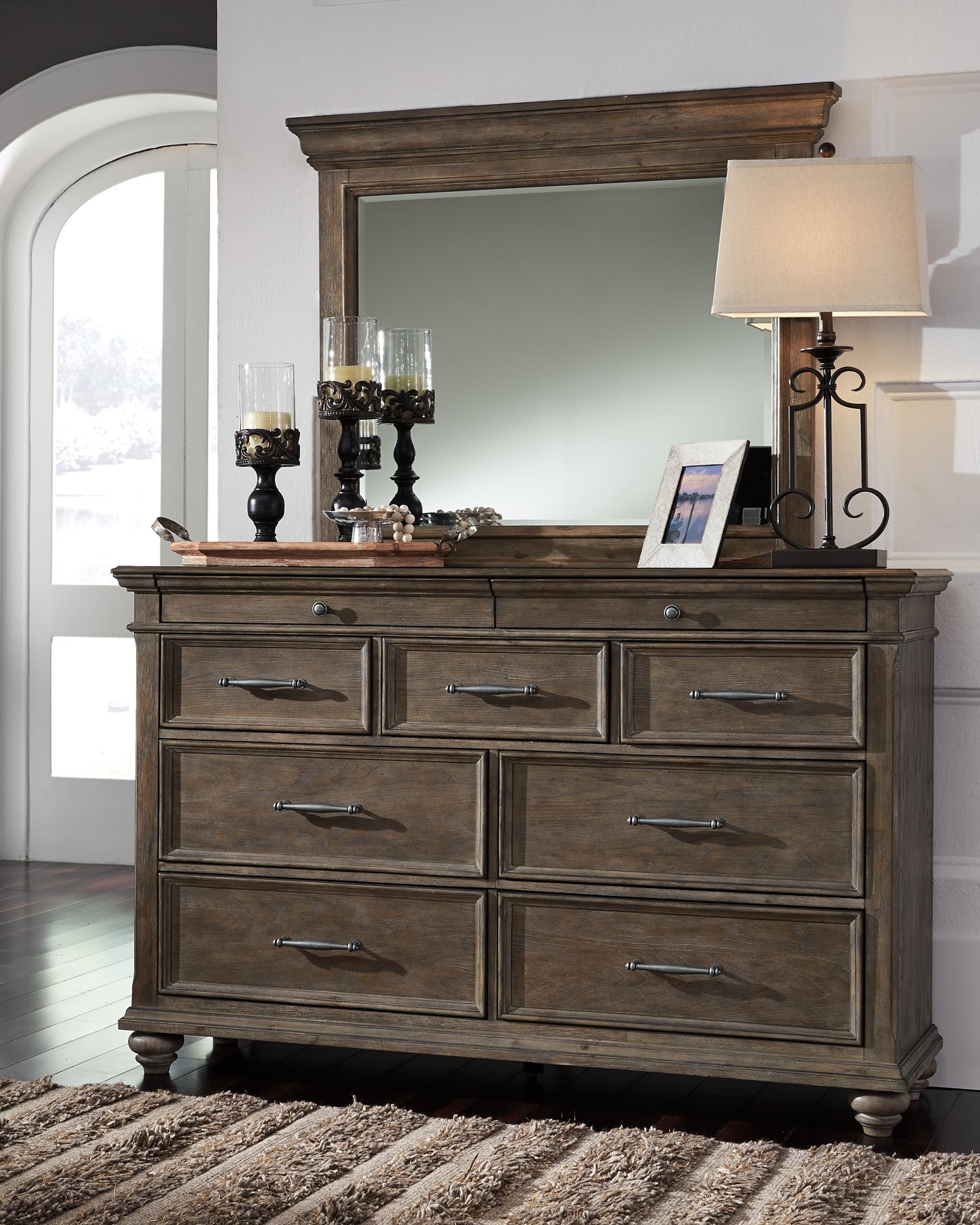 Johnelle California King Panel Bed, Dresser and Mirror