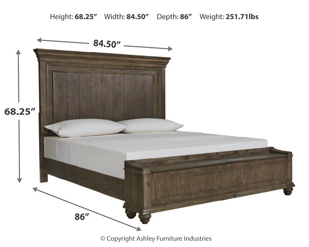 Johnelle California King Panel Bed with Storage, Dresser and Mirror