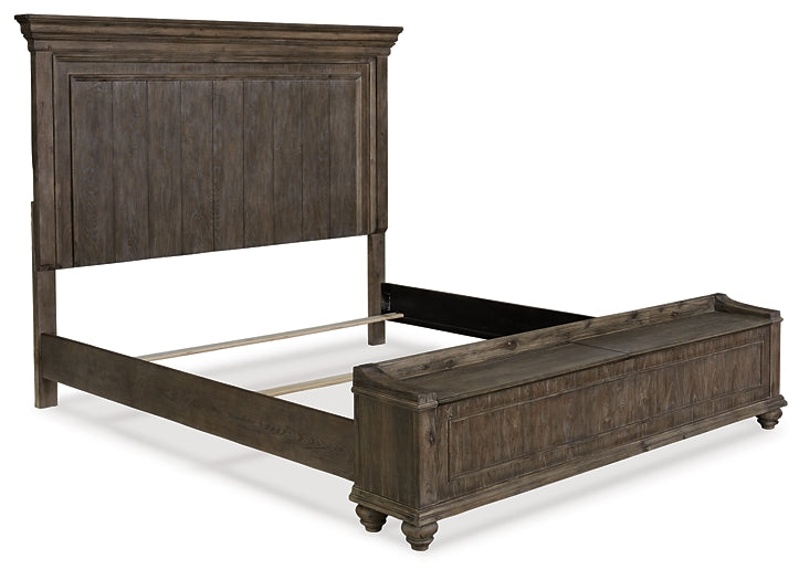 Johnelle California King Panel Bed with Storage, Dresser and Mirror