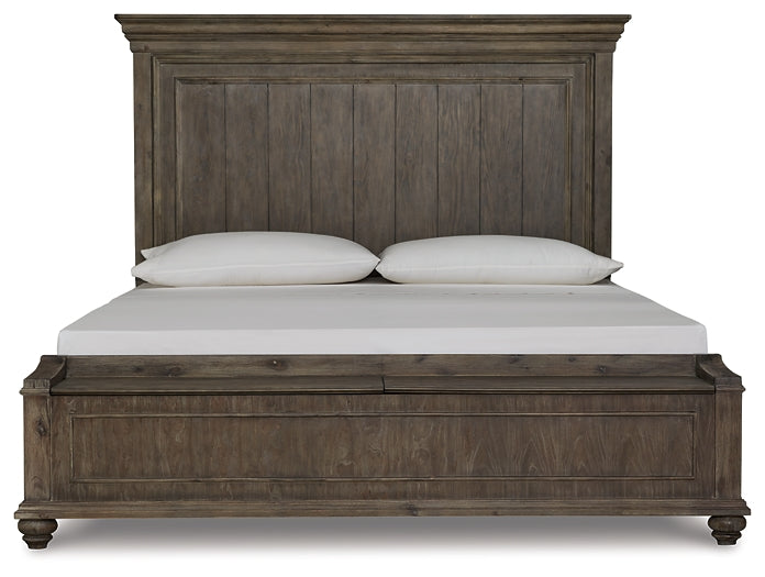 Johnelle California King Panel Bed with Storage, Dresser and Mirror