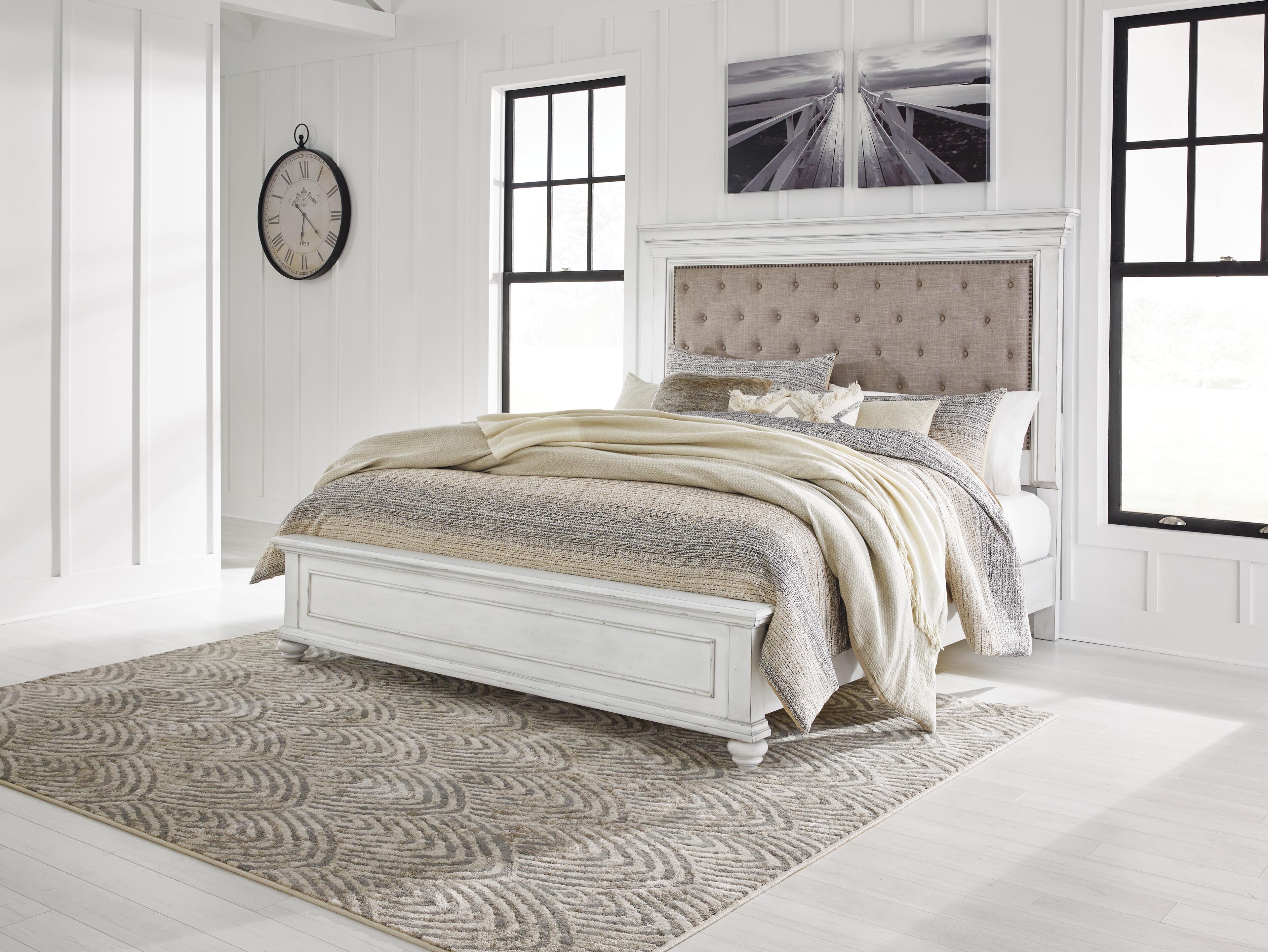 Kanwyn King Upholstered Panel Bed, Dresser and Mirror