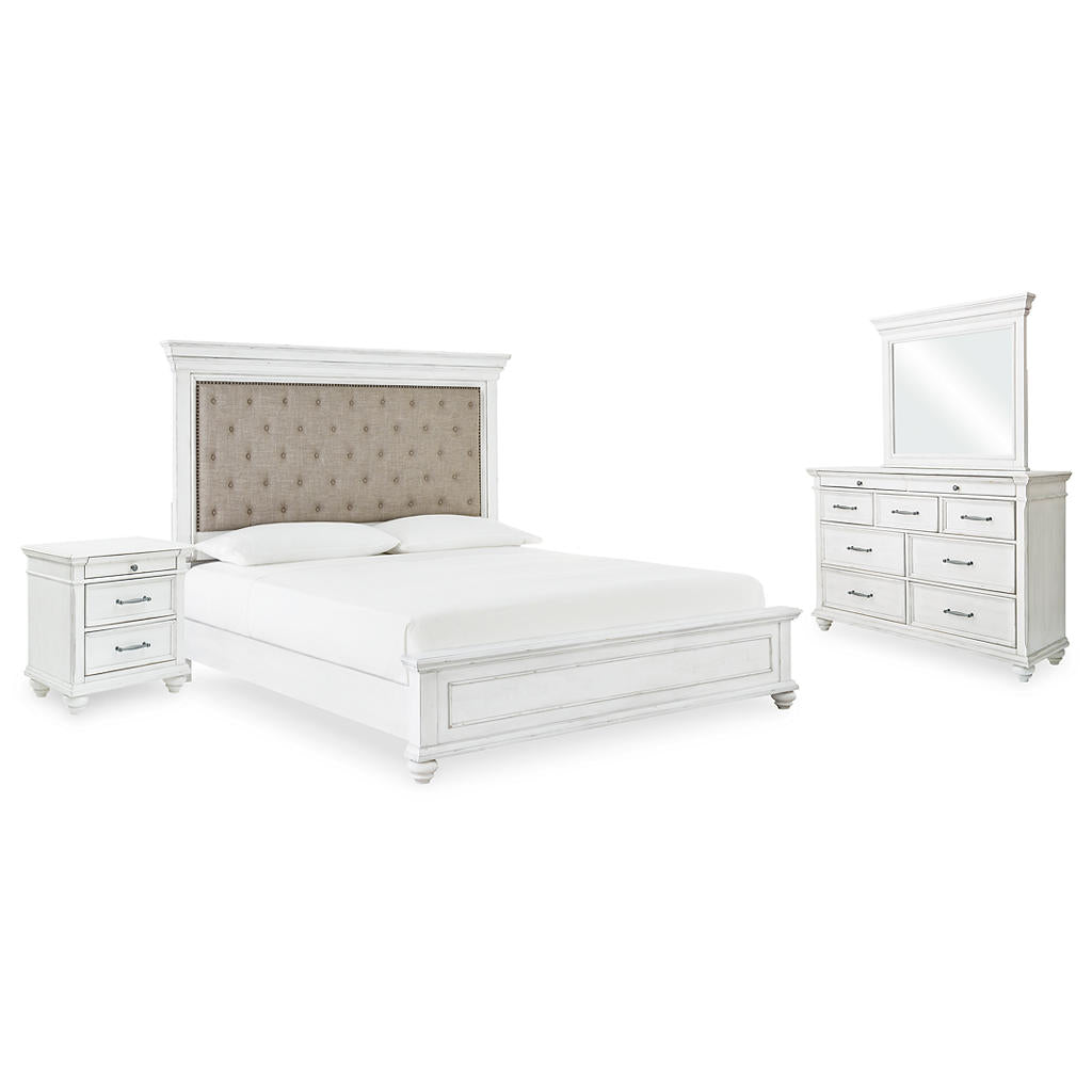 Kanwyn Queen Upholstered Panel Bed, Dresser, Mirror, and Nightstand Benchcraft® Uncategorized
