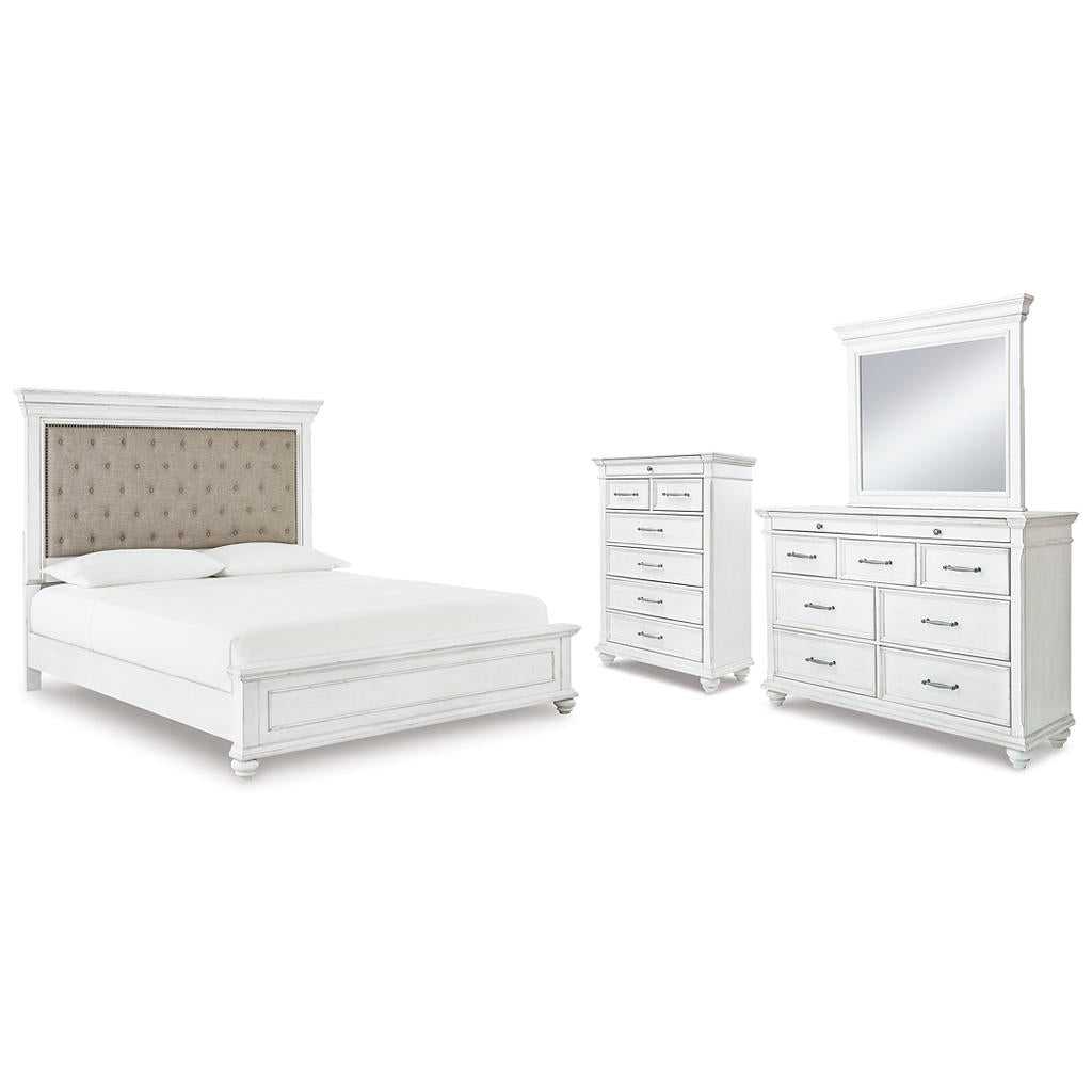 Kanwyn Cal King Upholstered Panel Bed, Dresser, Mirror and Chest Benchcraft® Uncategorized