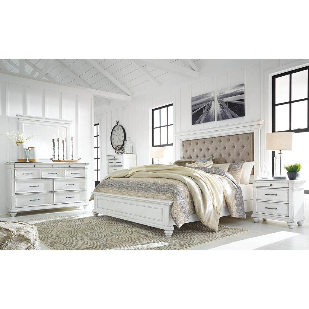 Kanwyn Queen Upholstered Panel Bed, Dresser, Mirror, and Nightstand Benchcraft® Uncategorized