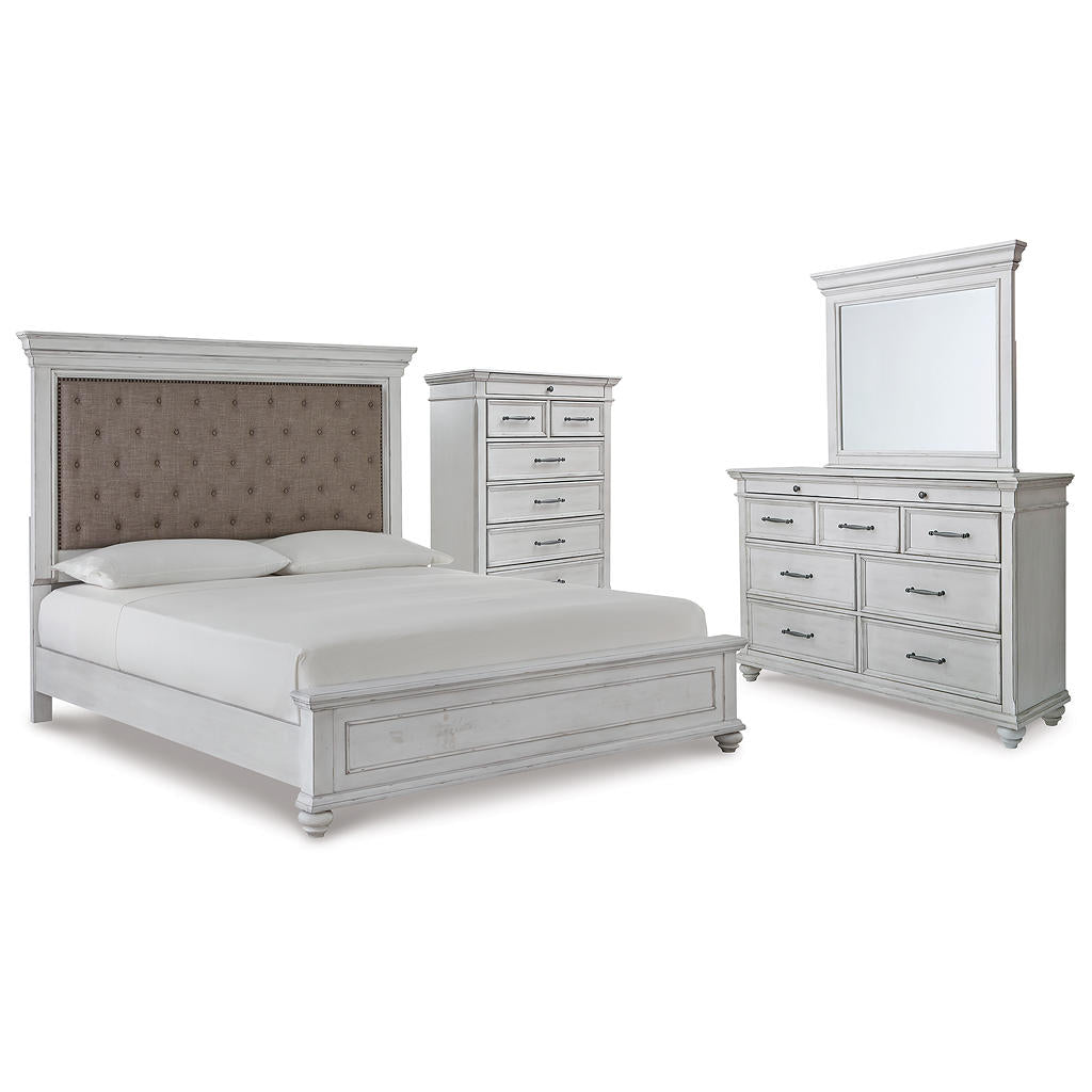 Kanwyn King Upholstered Panel Bed, Dresser, Mirror and Chest Benchcraft® Uncategorized