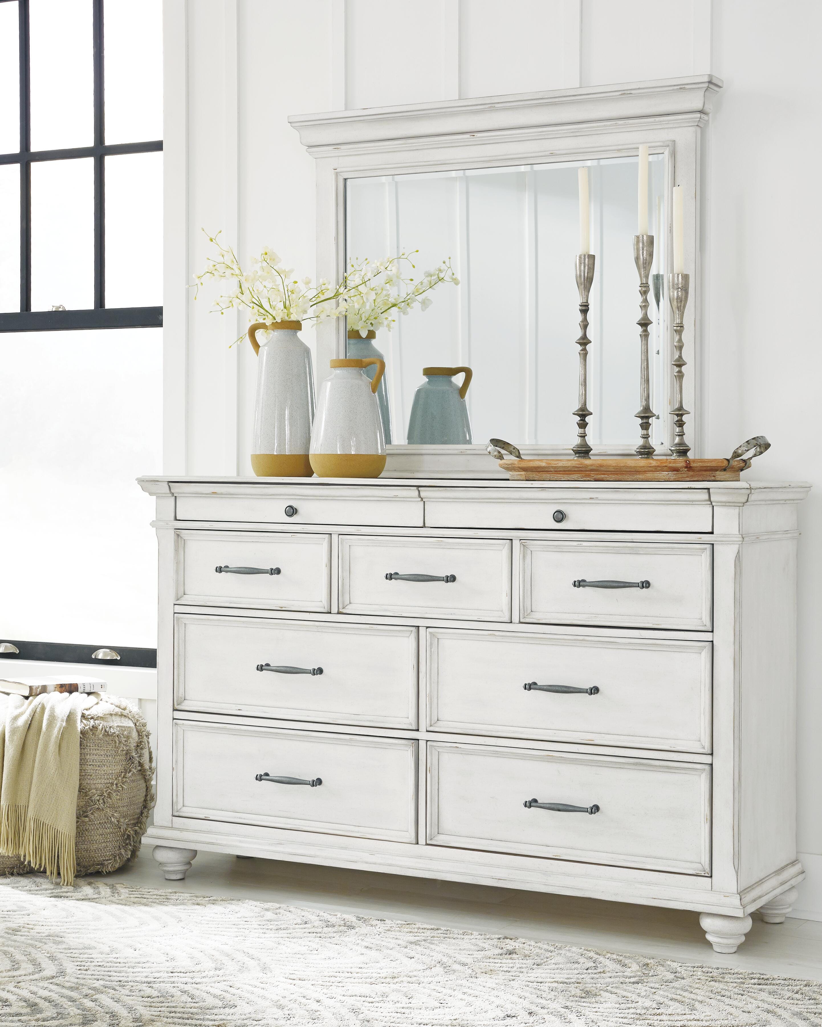 Kanwyn King Upholstered Panel Bed, Dresser and Mirror