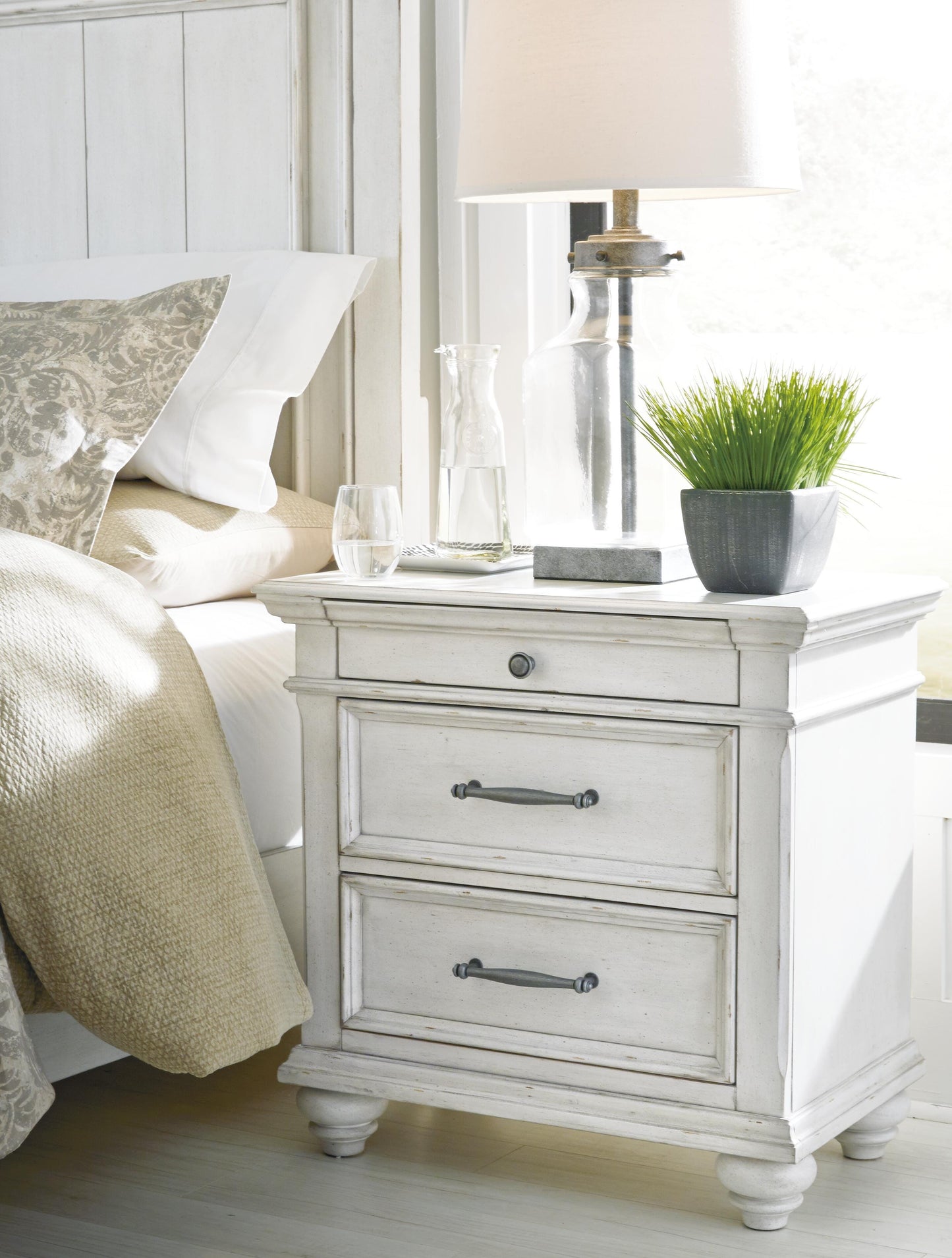 Kanwyn King Upholstered Panel Bed, Dresser and Nightstand