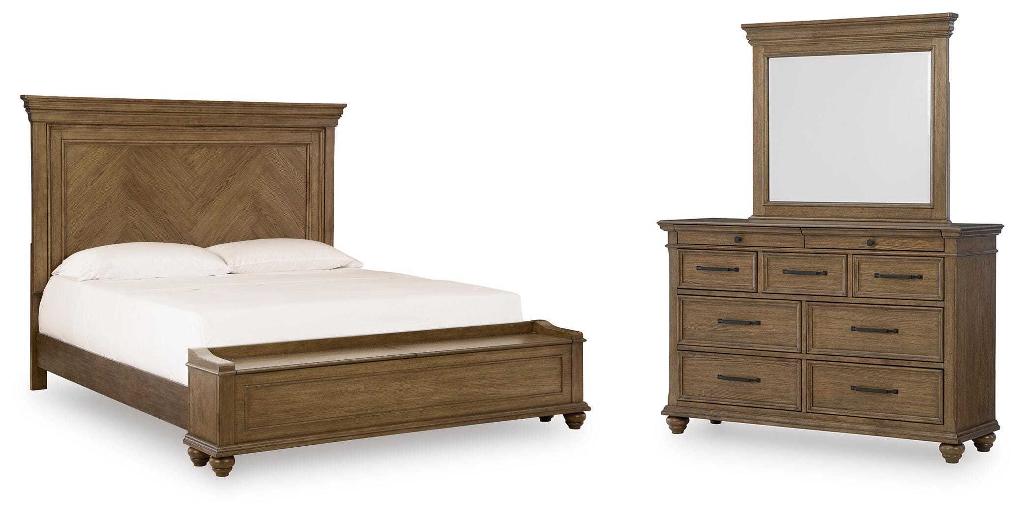 Karallin Queen Panel Storage Bed, Dresser and Mirror