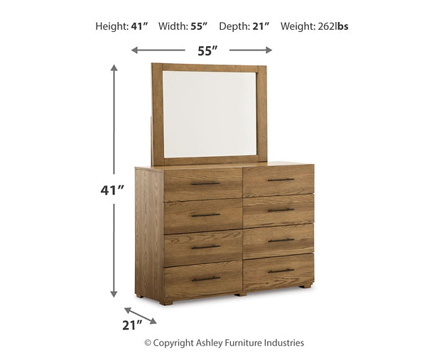 Dakmore Queen Upholstered Bed, Dresser and Mirror