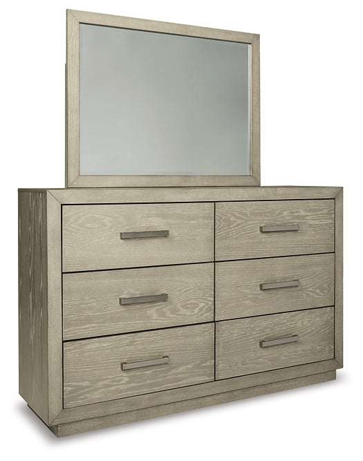 Fawnburg King Panel Bed with Storage, Dresser and Mirror
