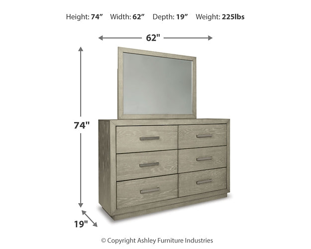 Fawnburg King Panel Bed with Storage, Dresser and Mirror