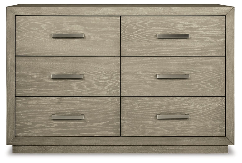 Fawnburg King Panel Bed with Storage, Dresser and Mirror