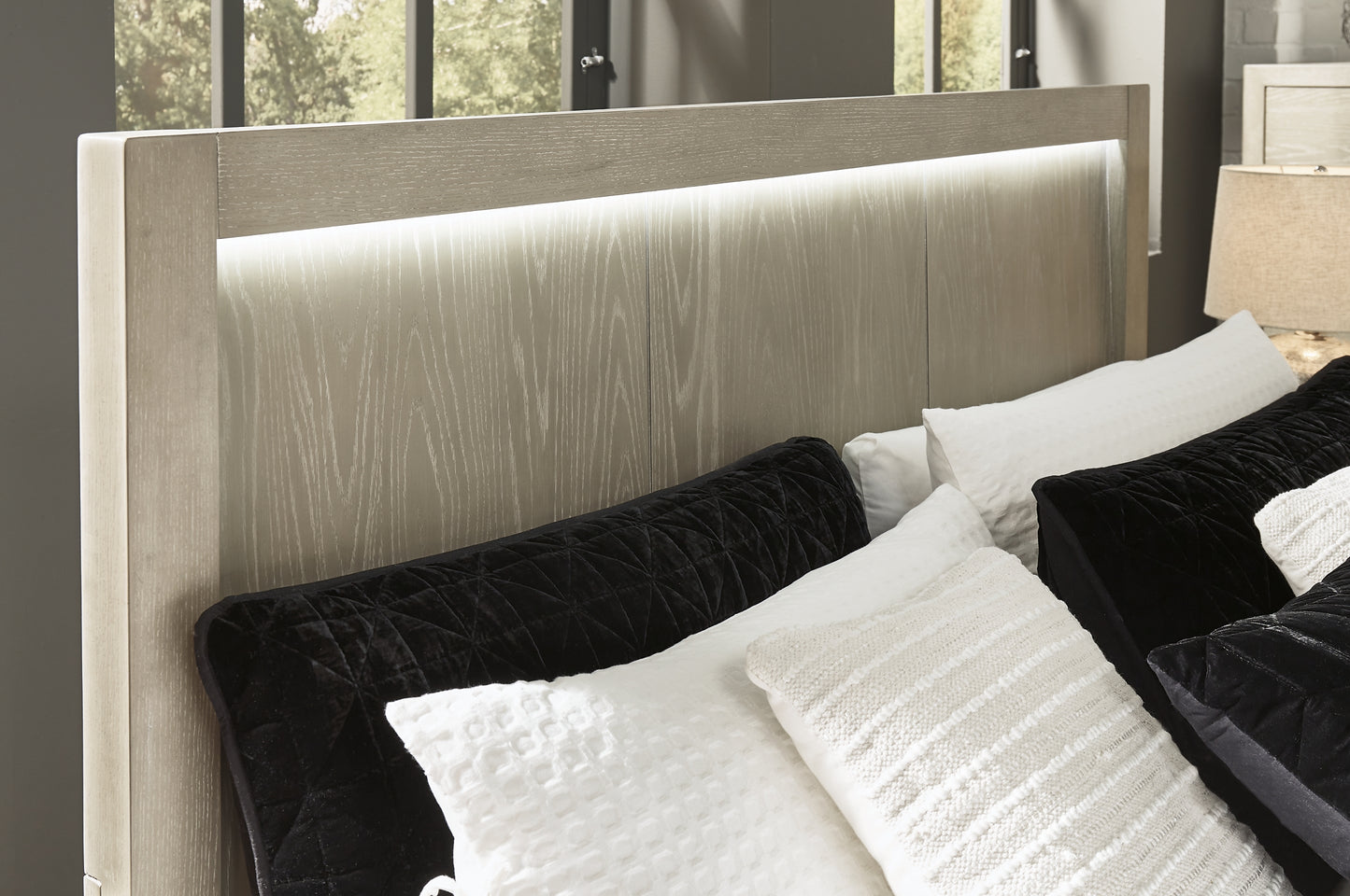 Fawnburg King Panel Bed with Storage, Dresser and Mirror