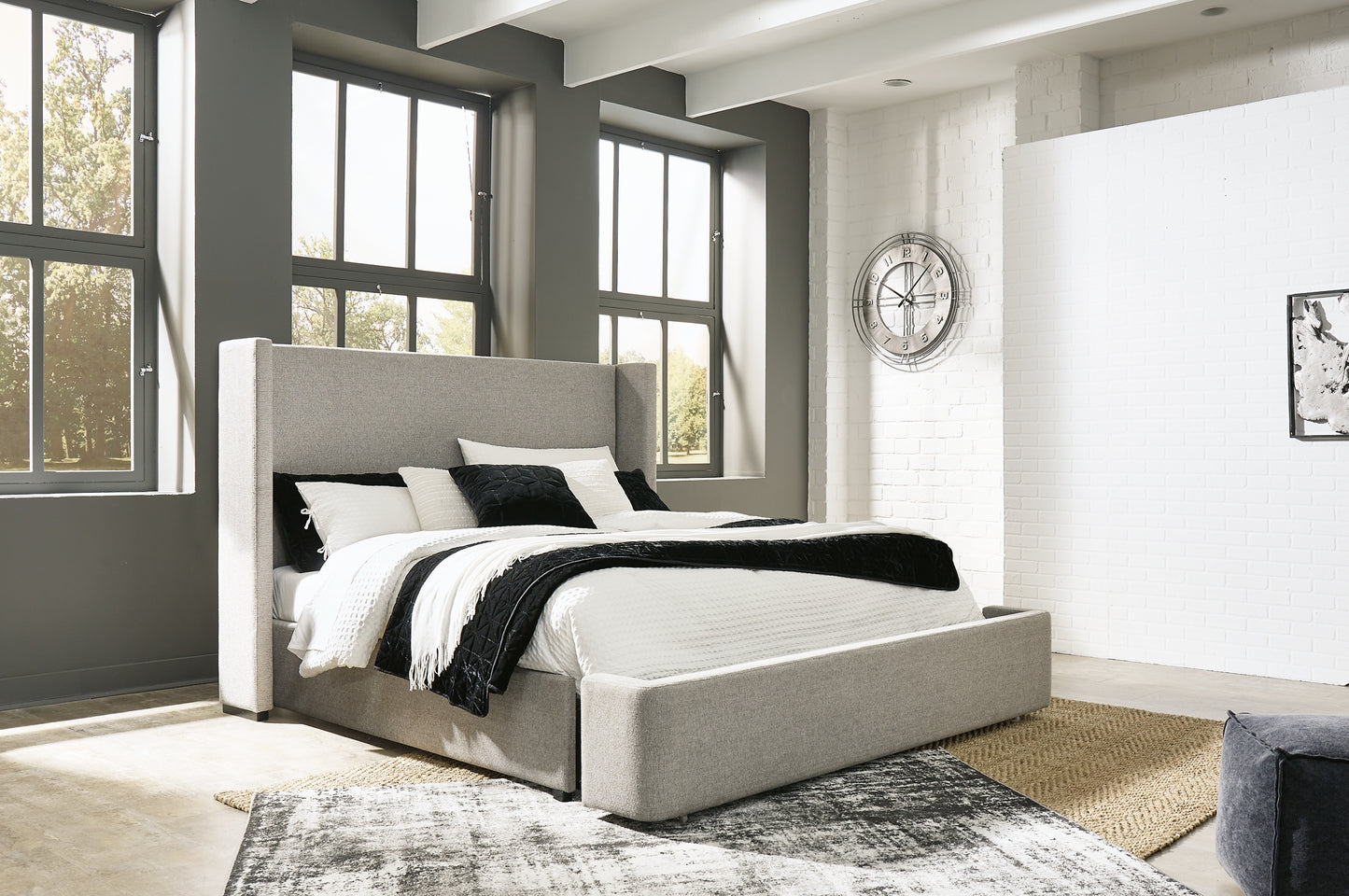 Fawnburg King Upholstered Bed, Dresser and Mirror
