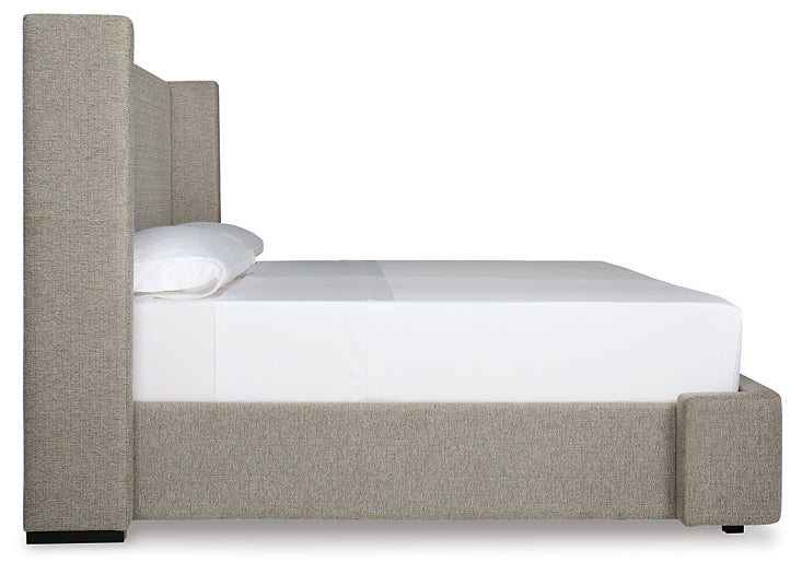 Fawnburg King Upholstered Bed, Dresser and Mirror