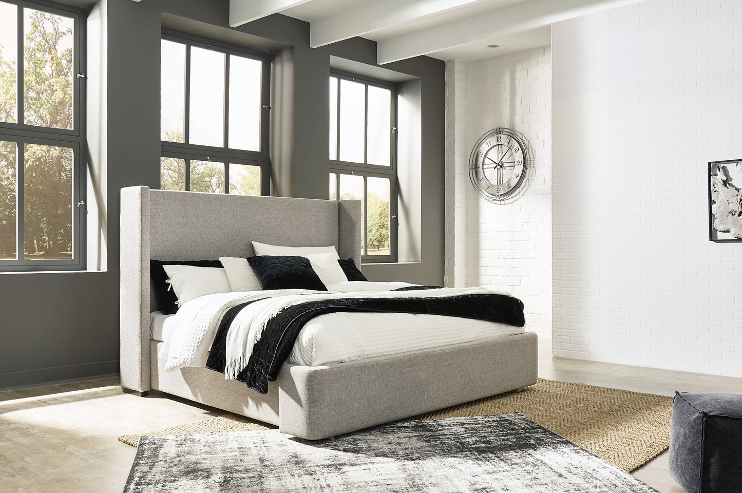 Fawnburg King Upholstered Bed, Dresser and Mirror