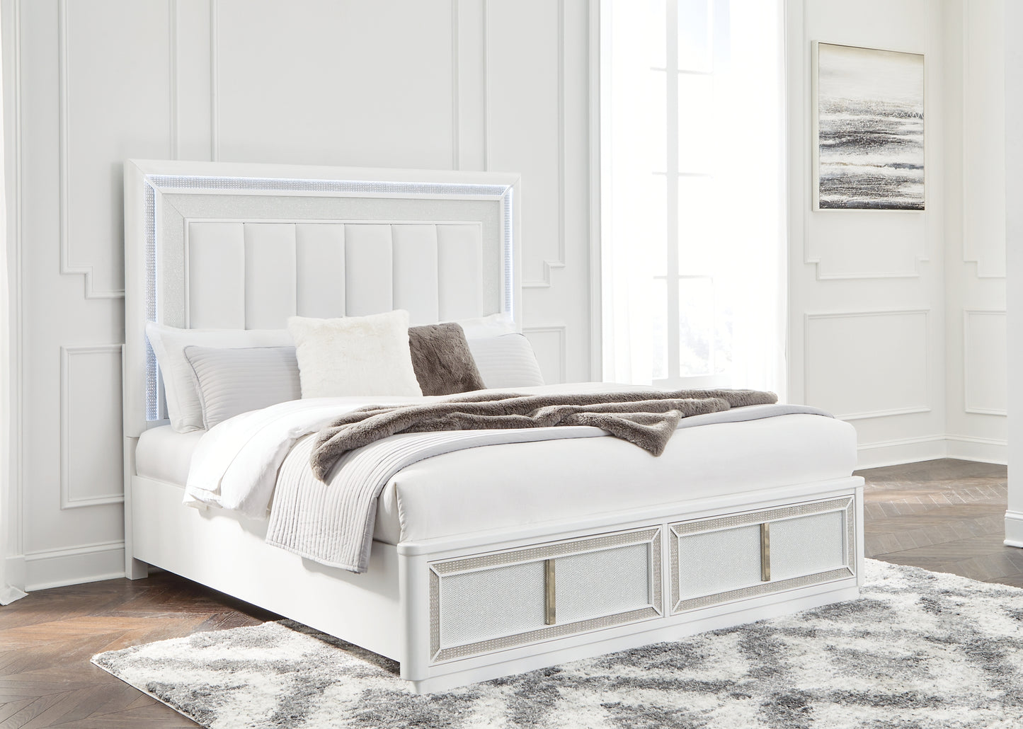 Chalanna Queen Upholstered Storage Bed, Dresser and Mirror