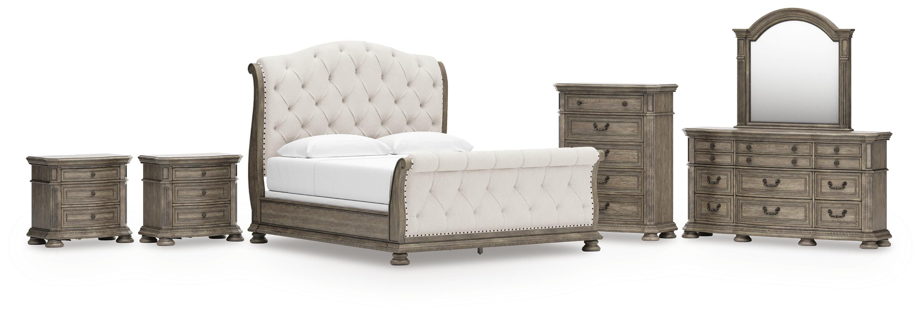 Ardenfield King Upholstered Sleigh Bed, Dresser, Mirror, Chest and 2 Nightstands