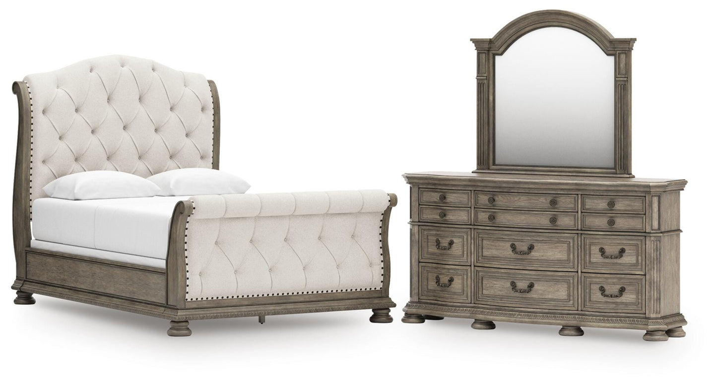 Ardenfield Queen Upholstered Sleigh Bed, Dresser and Mirror Signature Design by Ashley® Bedroom