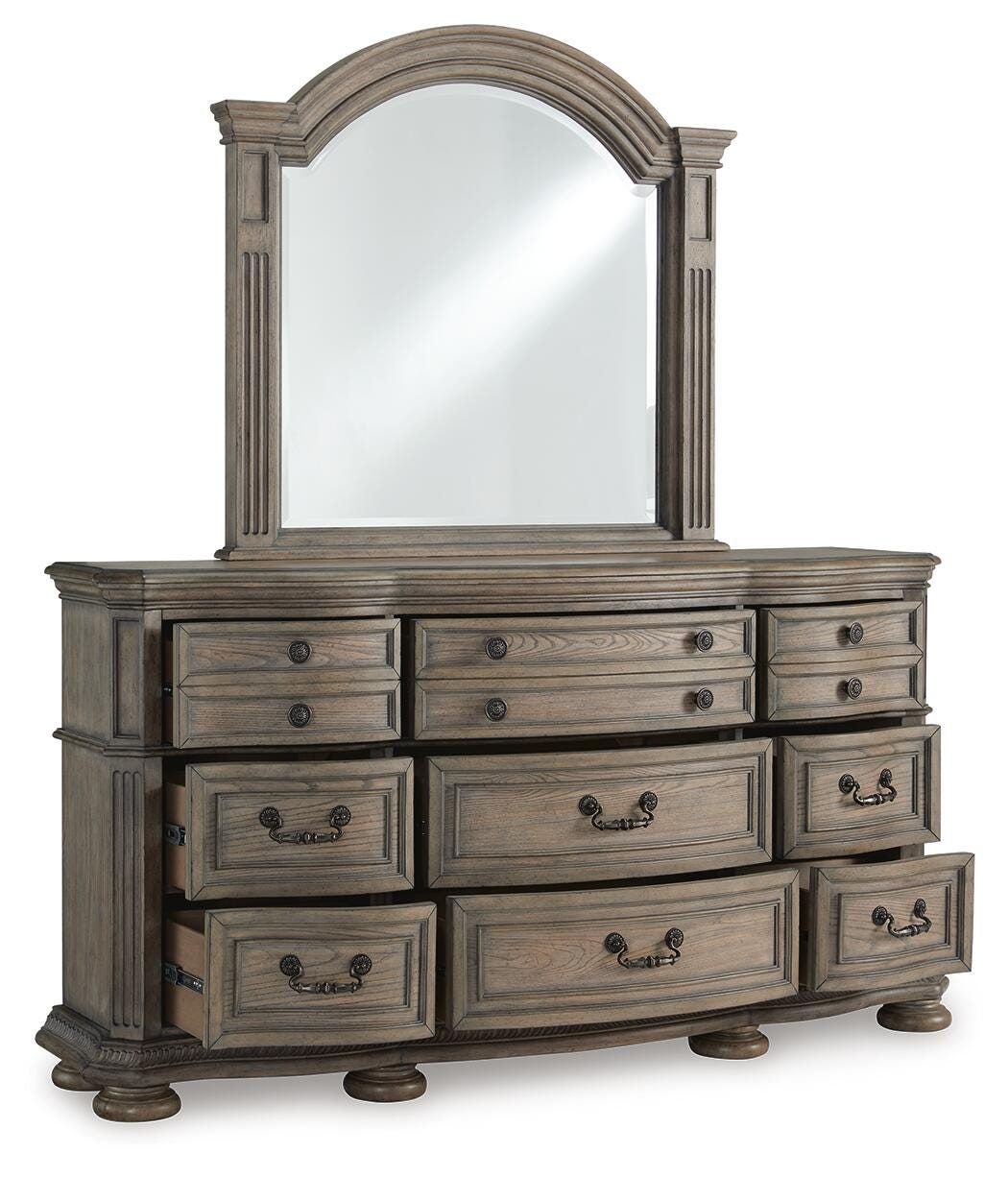Ardenfield King Upholstered Sleigh Bed, Dresser, Mirror, Chest and 2 Nightstands