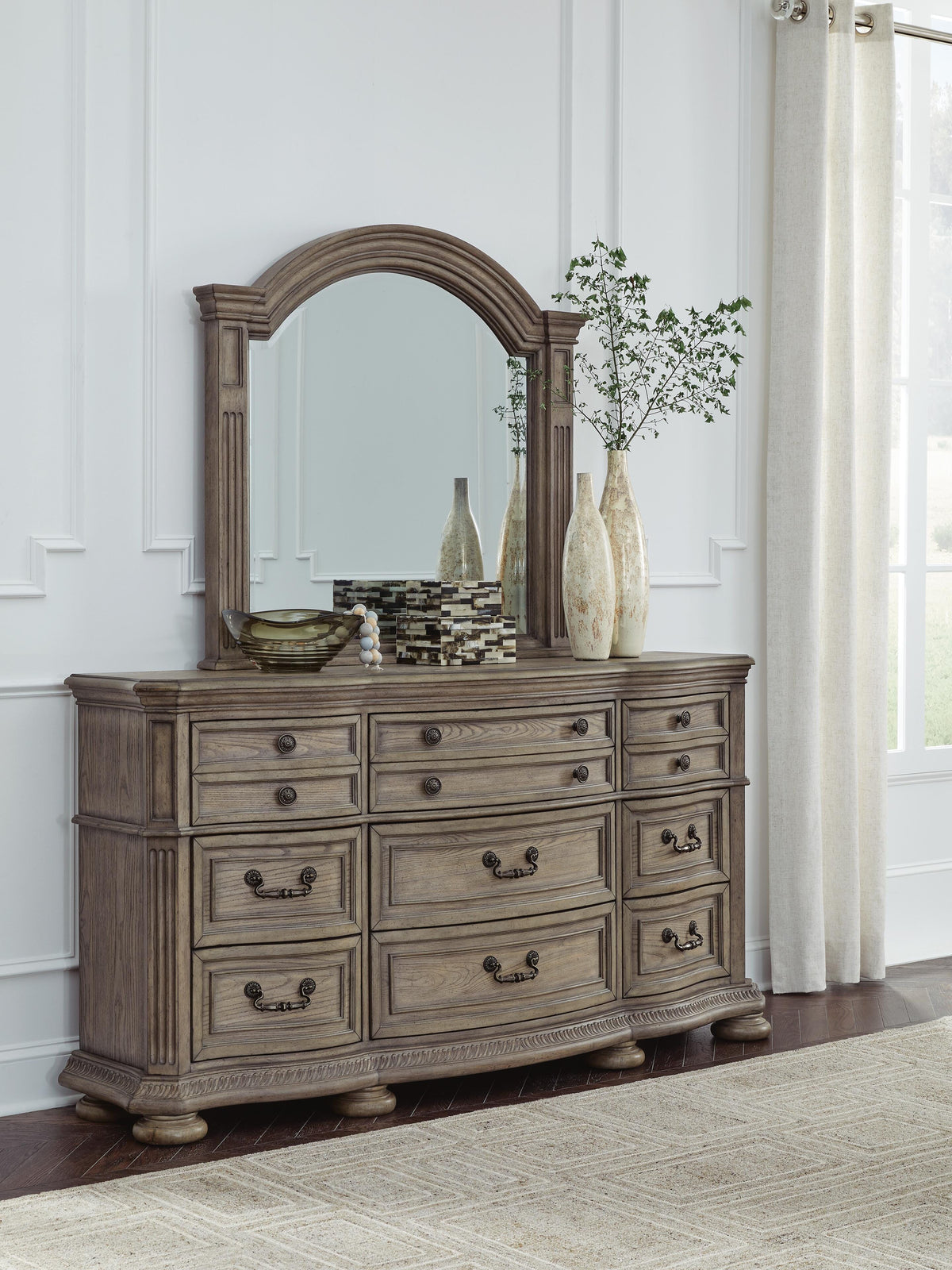 Ardenfield Queen Upholstered Sleigh Bed, Dresser and Mirror Signature Design by Ashley® Bedroom
