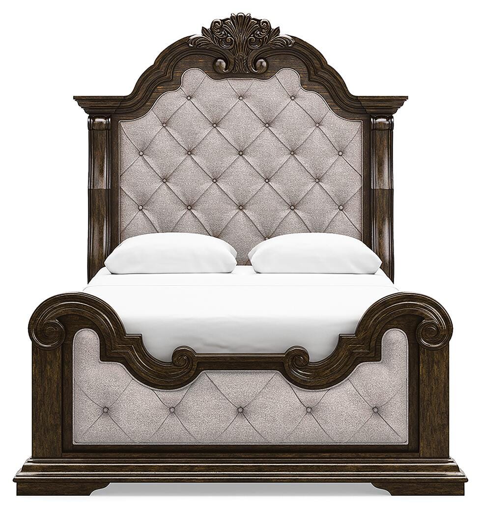 Maylee Queen Upholstered Panel Bed, Dresser and 2 Nightstands