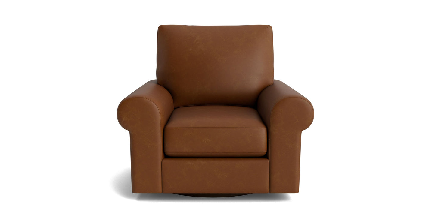 True Custom® Leather Large Roll Arm Swivel Chair Bassett