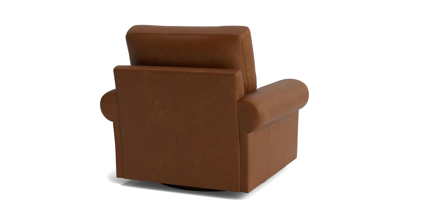 True Custom® Leather Large Roll Arm Swivel Chair Bassett