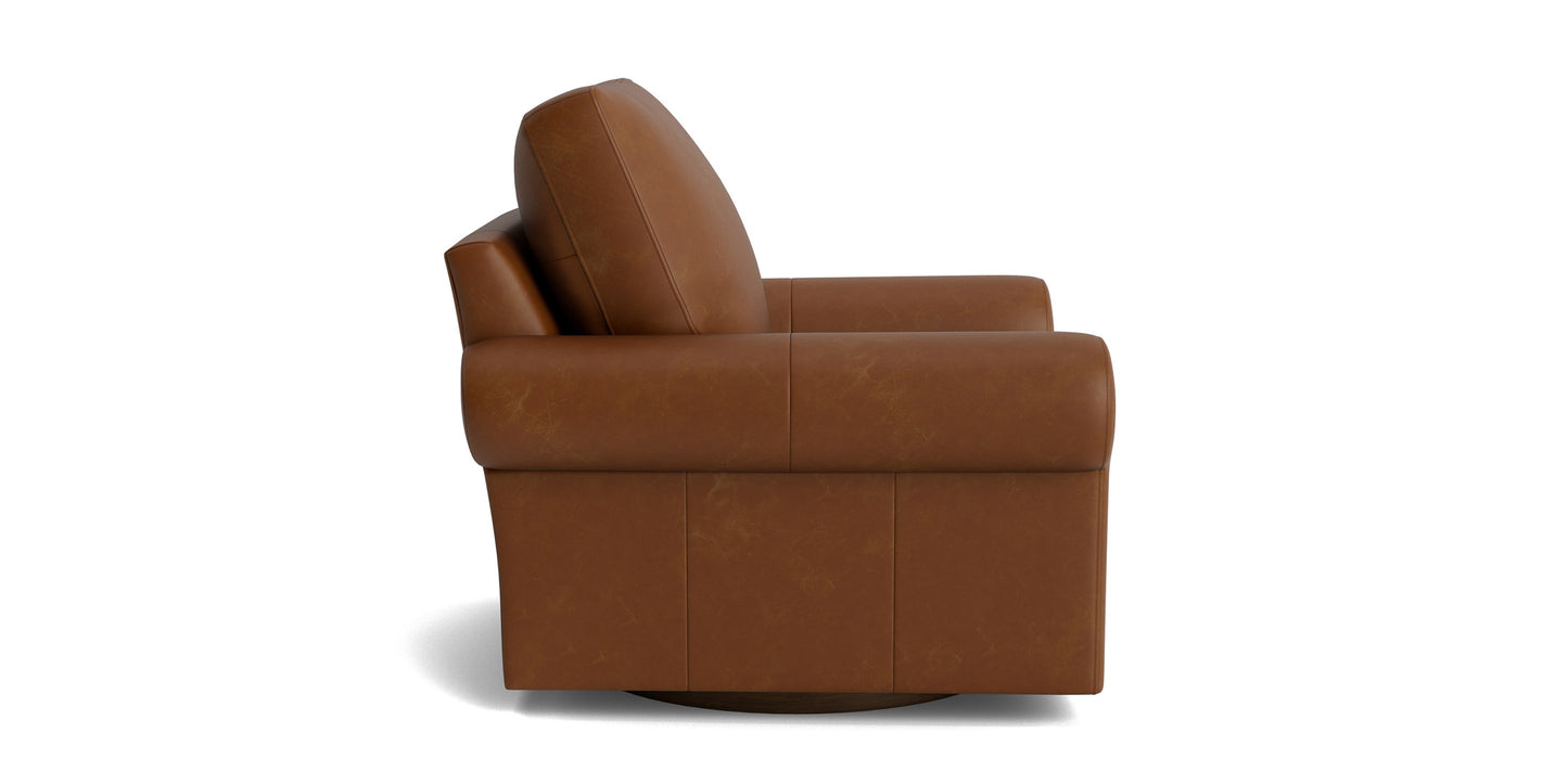 True Custom® Leather Large Roll Arm Swivel Chair Bassett