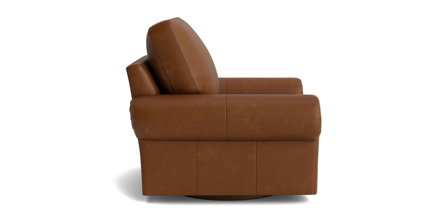 True Custom® Leather Large Panel Arm Swivel Chair Bassett