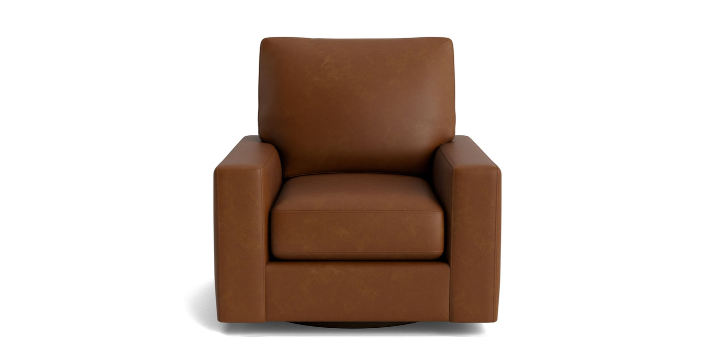 True Custom® Leather Large Track Arm Swivel Chair Bassett