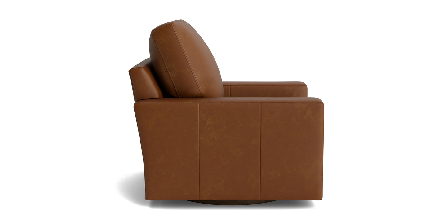 True Custom® Leather Large Track Arm Swivel Chair Bassett