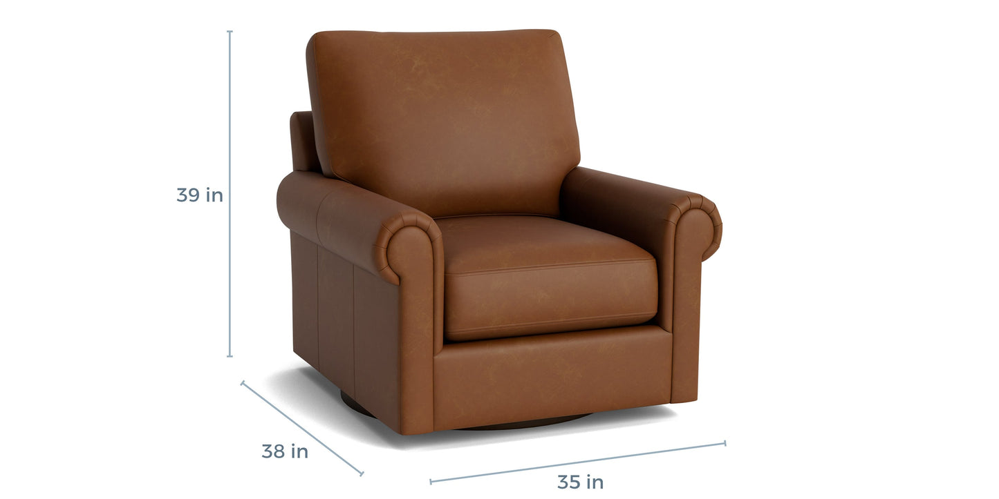 True Custom® Leather Panel Arm Swivel Chair Bassett
