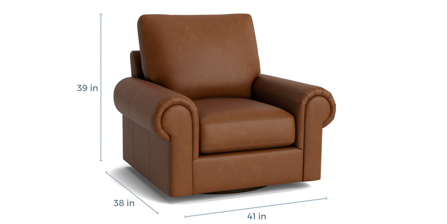 True Custom® Leather Large Panel Arm Swivel Chair Bassett