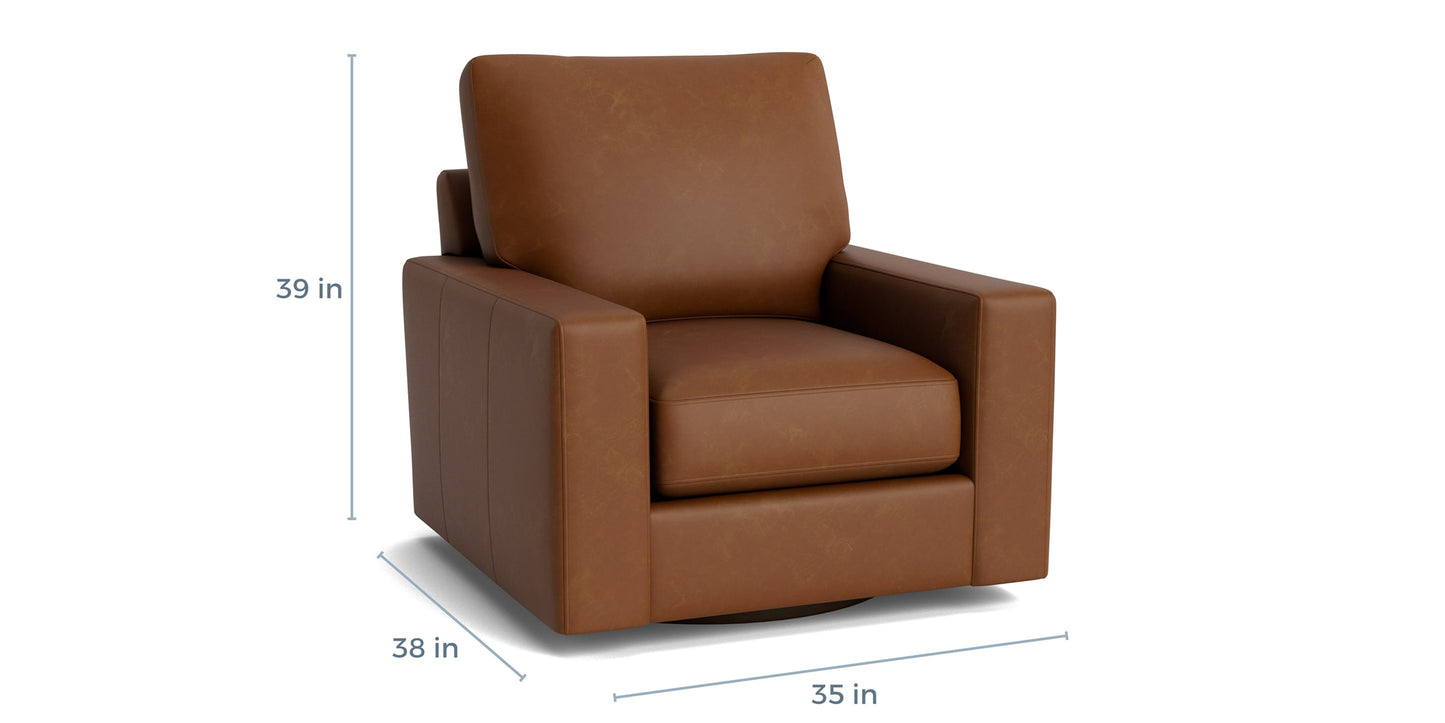 True Custom® Leather Large Track Arm Swivel Chair Bassett