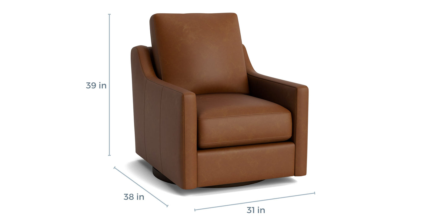 True Custom® Leather Slope Arm Swivel Chair Bassett