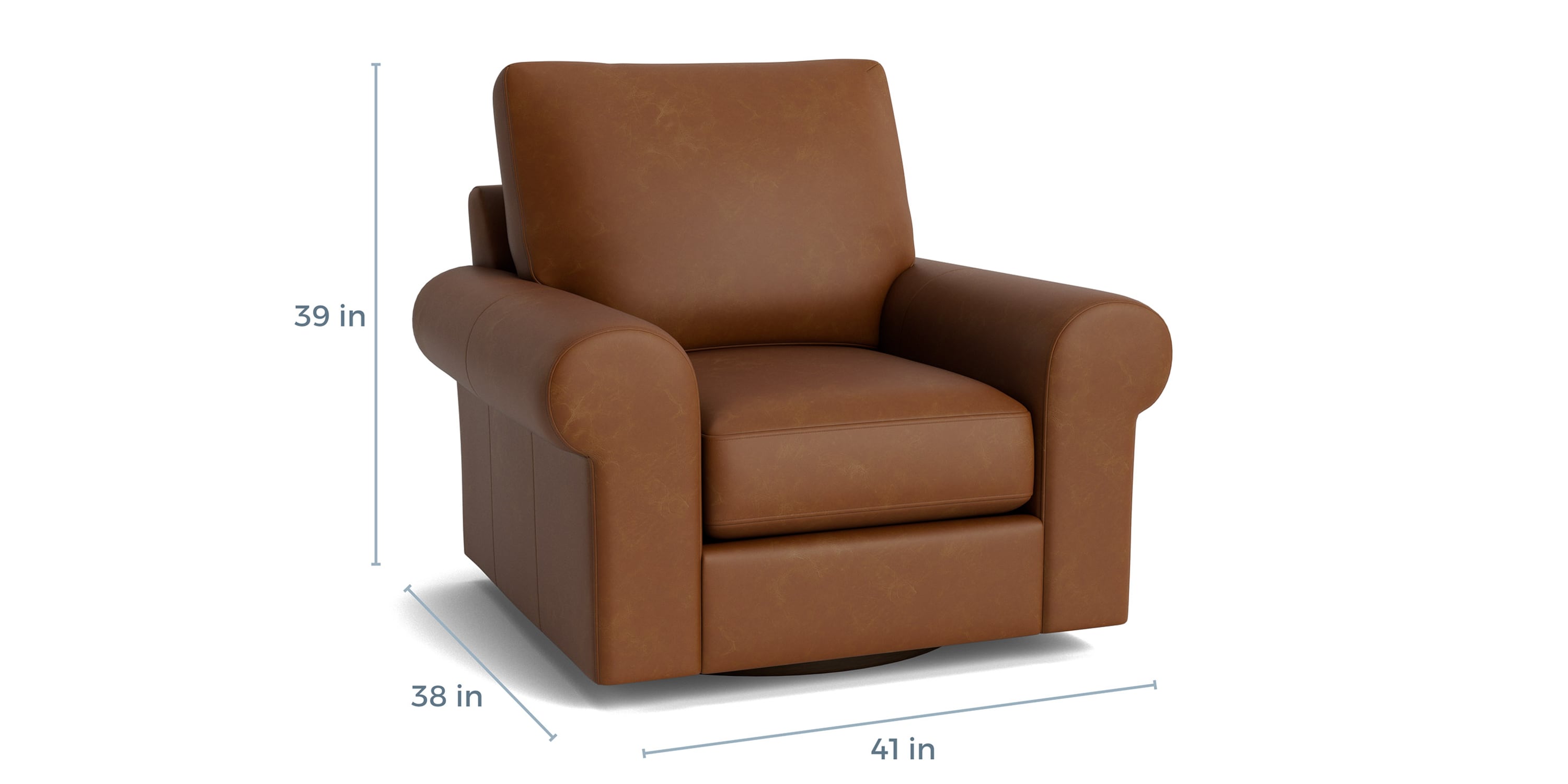 True Custom® Leather Large Roll Arm Swivel Chair Bassett